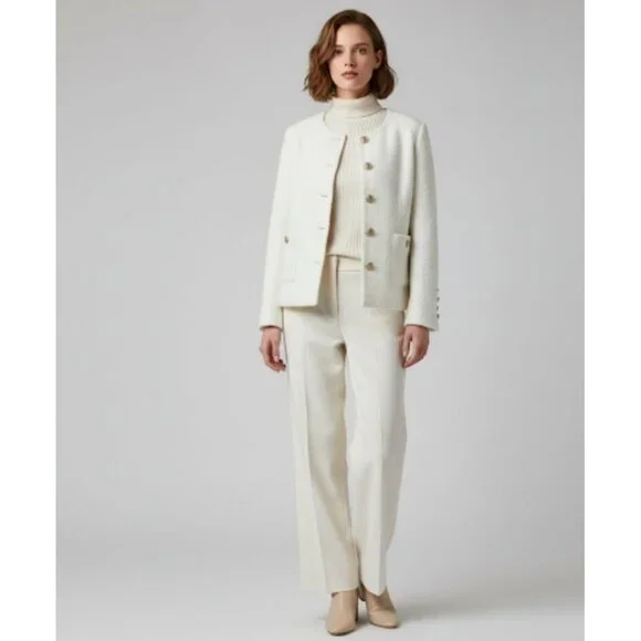 Luxelim Ivory Classic Boucle Wool Tweed Gold Tone Buttons Cropped Jacket Size XS - Picture 4 of 14